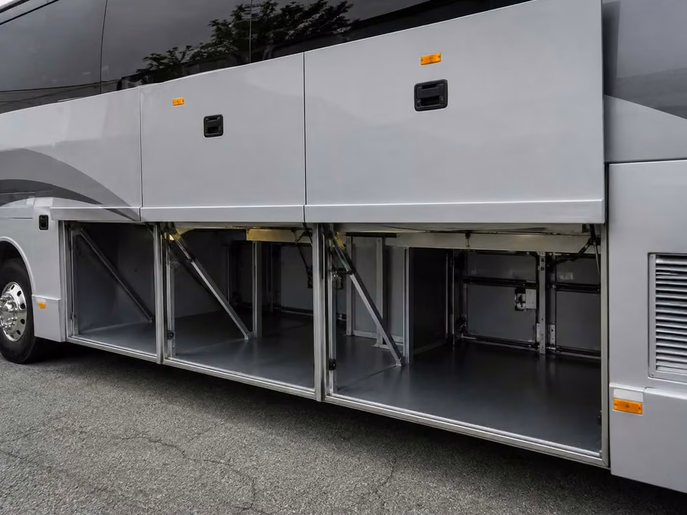 burlingame 56 passenger charter bus luggage bays