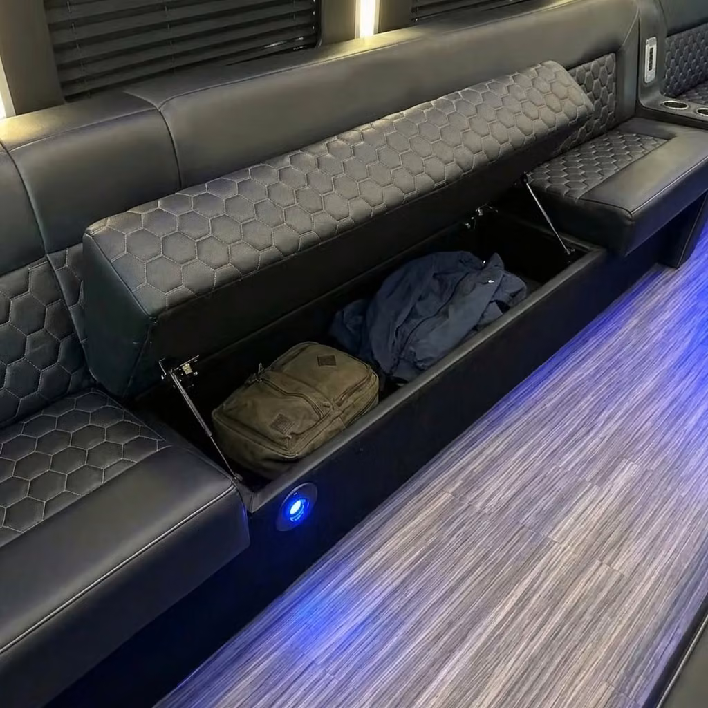 burlingame party bus under seat storage